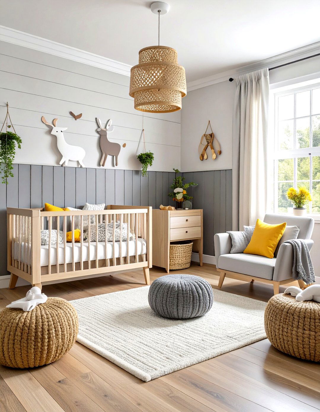 Gray Shiplap Wainscoting with Woodland Theme - 24 Wainscoting Nursery Ideas
