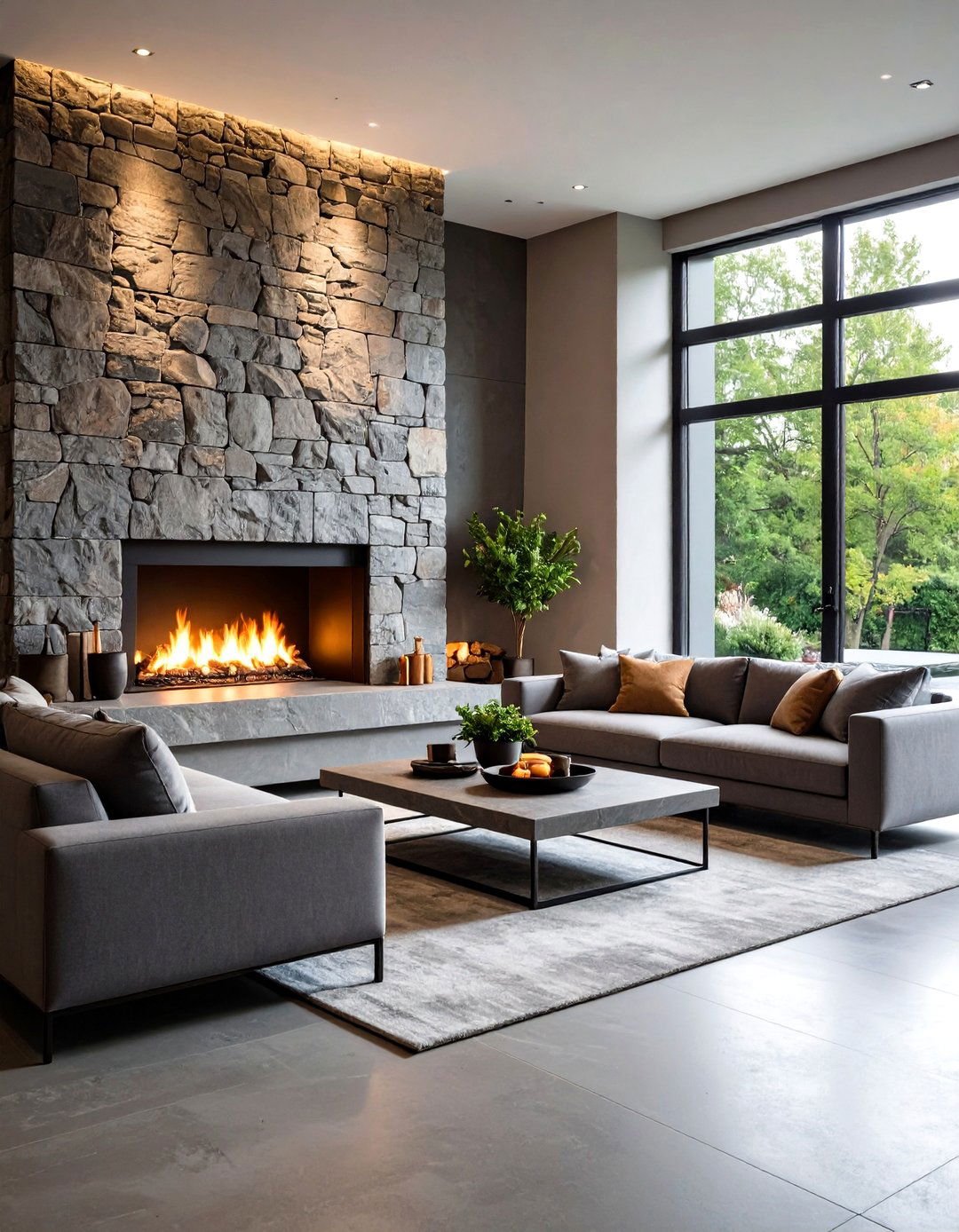 Gray Stone Accent Living Room - 24 Gray Living Room Ideas