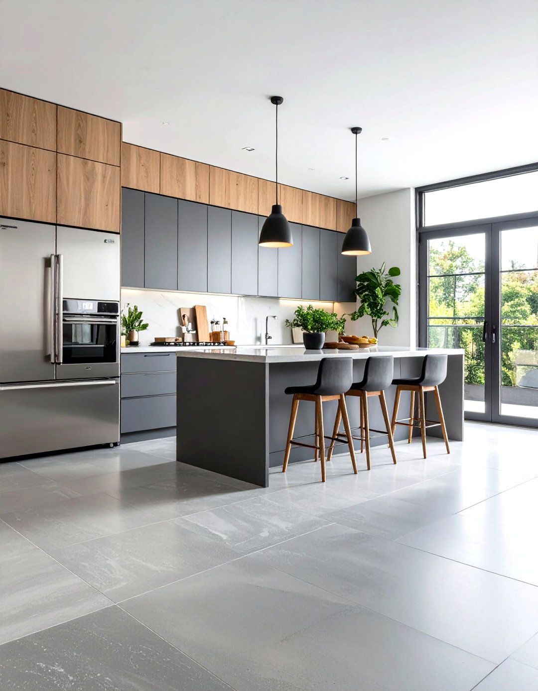 Gray Travertine Contemporary Minimalist Style - 24 Travertine Floor Kitchen Ideas