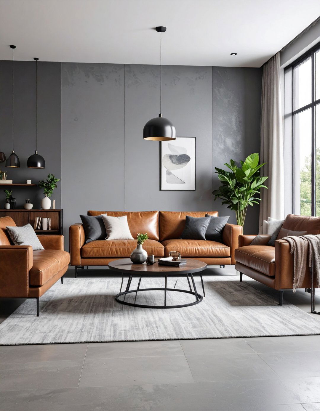 Gray and Brown Leather Modern Pairing - 24 Brown Leather Couch Living Room Ideas