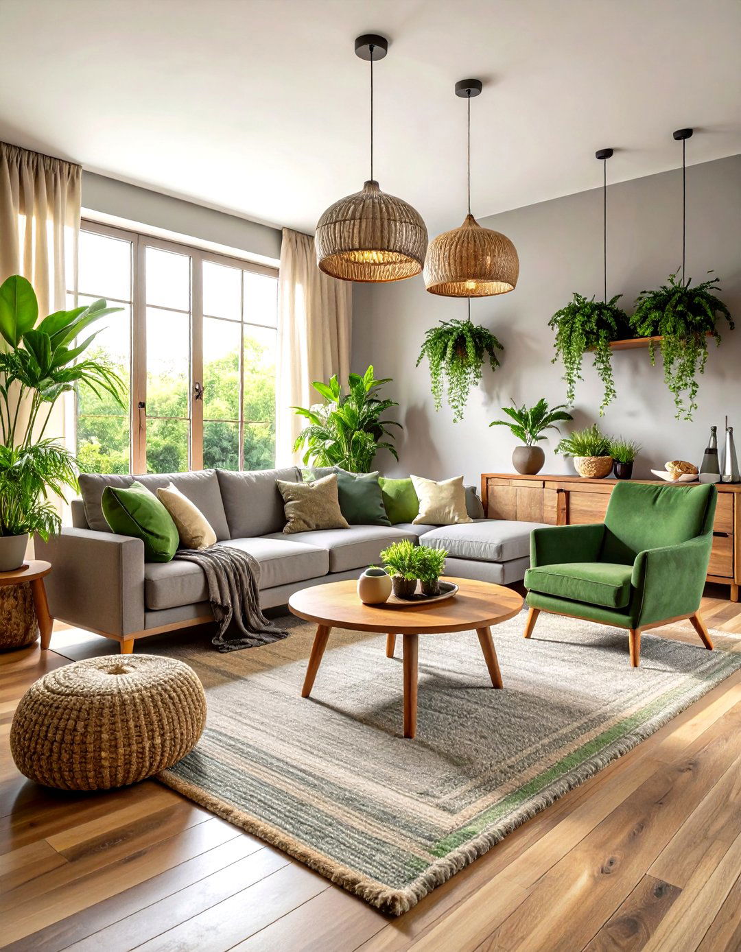 Gray and Green Botanical Living Room - 24 Gray Living Room Ideas