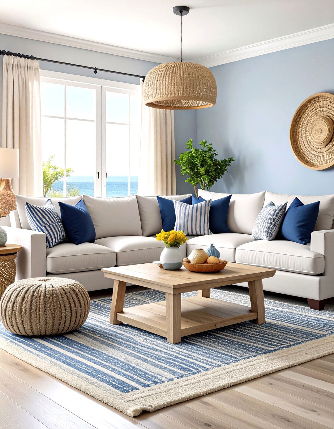 Gray and Navy Coastal Living Room - 24 Gray Living Room Ideas