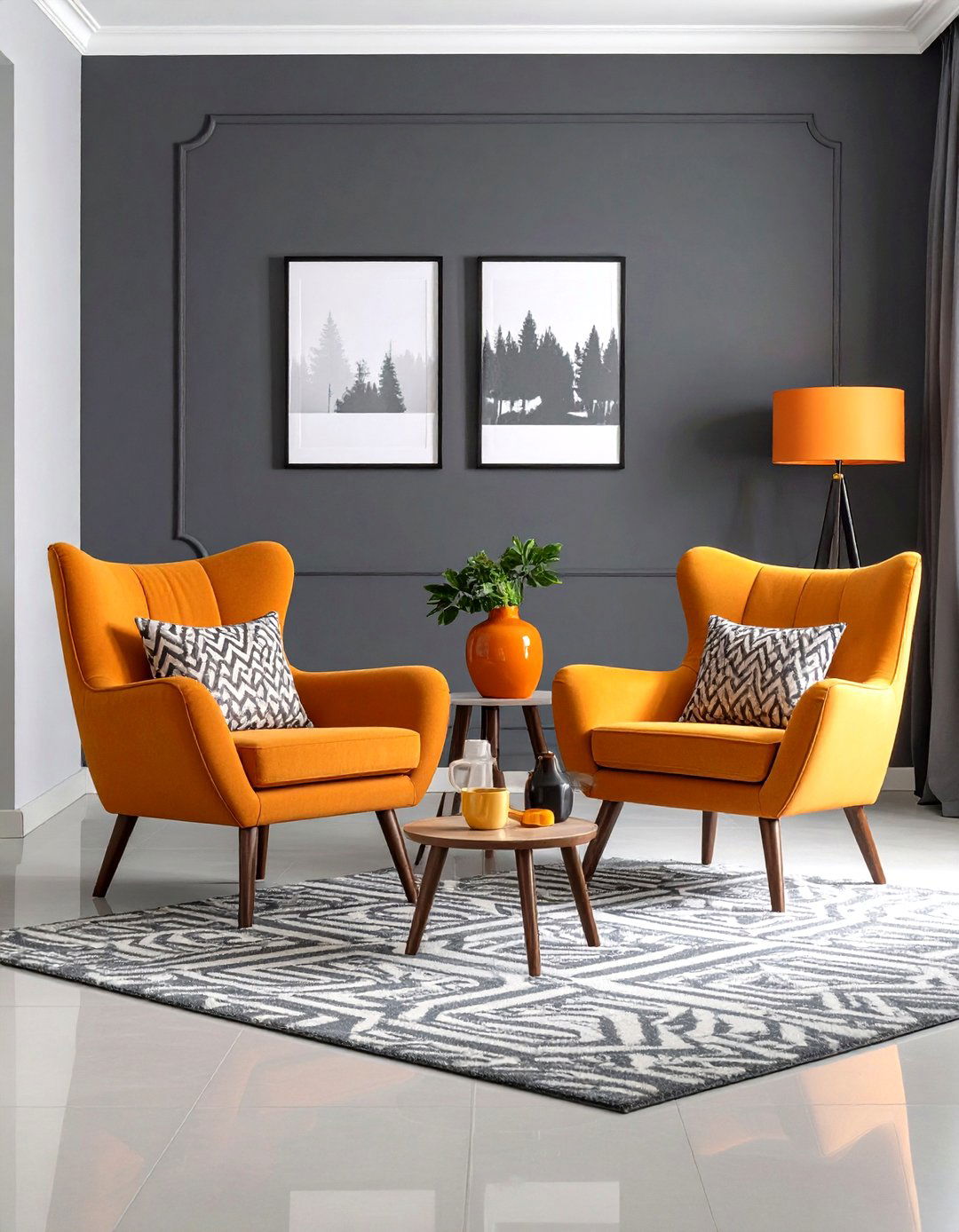 Gray and Orange Vibrant Living Room - 24 Gray Living Room Ideas