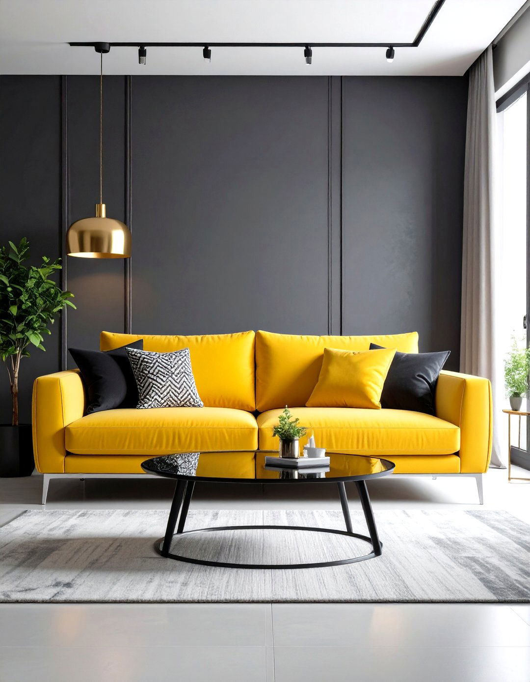 Gray and Yellow Contemporary Living Room - 24 Yellow Couch Living Room Ideas
