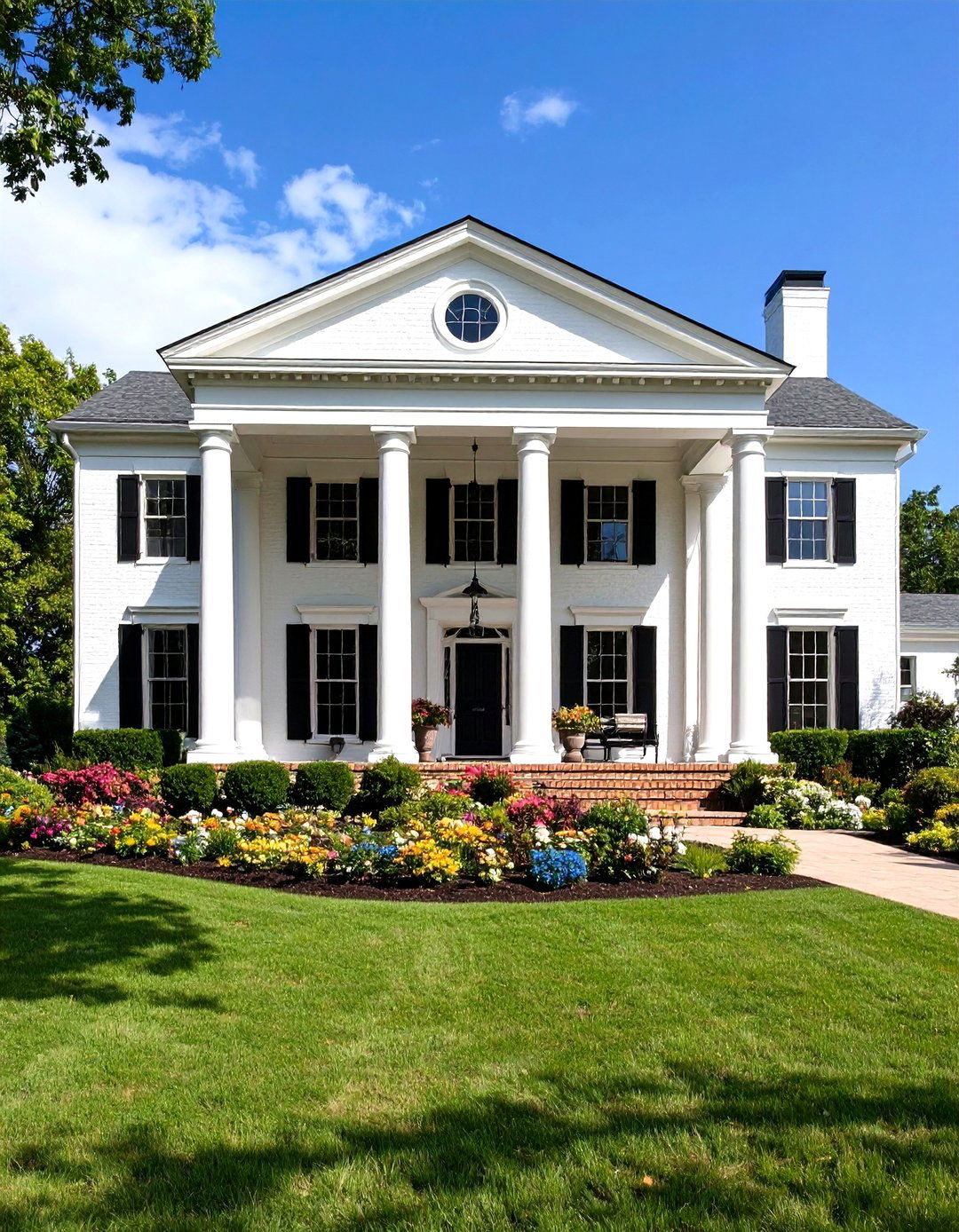 Greek Revival Brick Grandeur - 24 White Brick House With Black Trim