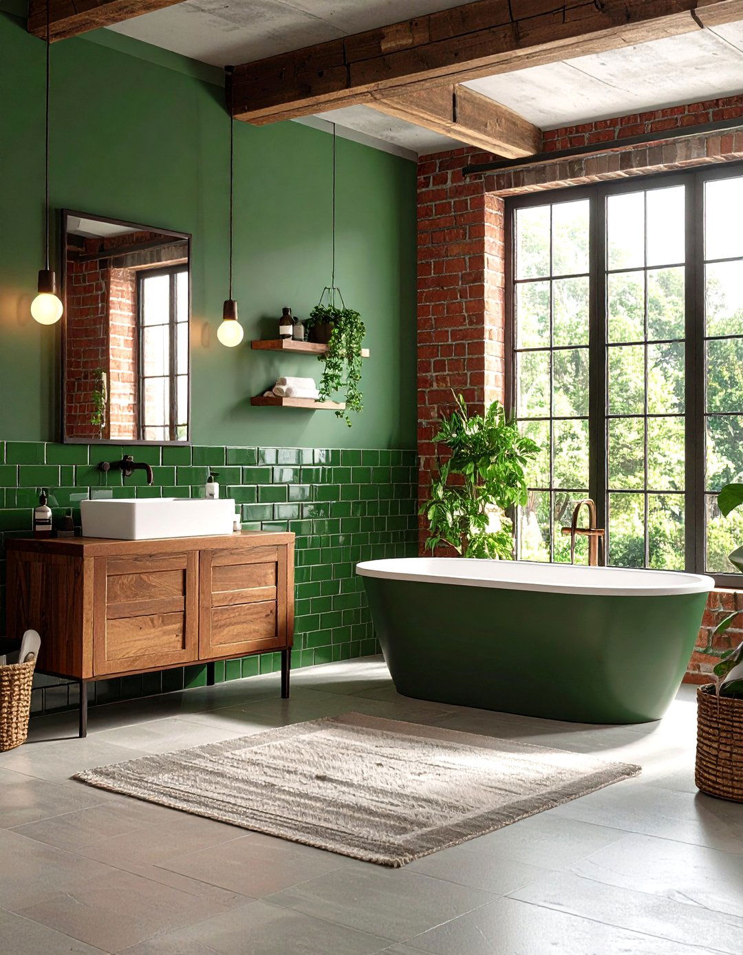 Green Brick Pattern Bathroom Tiles - 24 Green Bathroom Tile Ideas