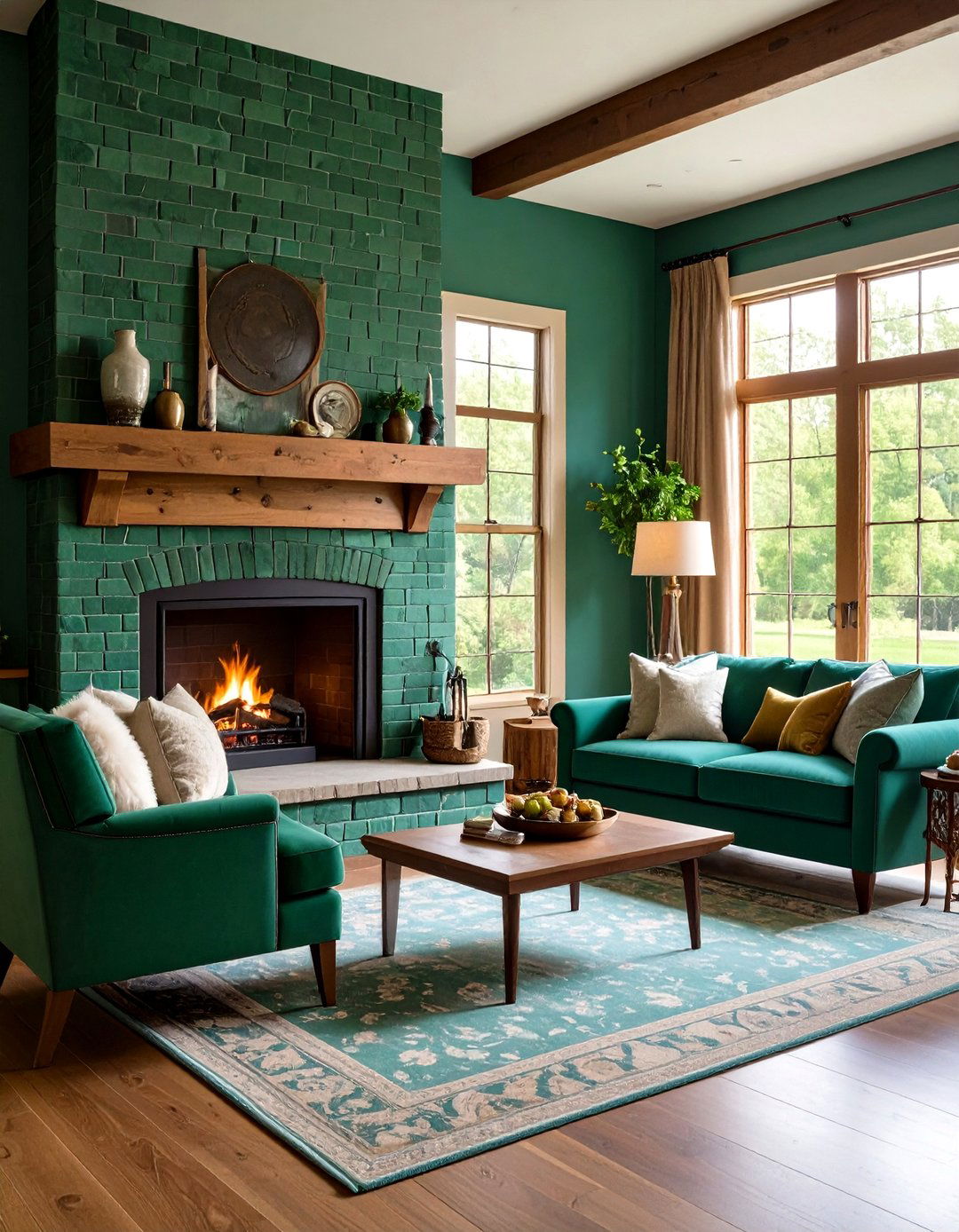 Green Brick Traditional Fireplace - 24 Green Fireplace Ideas