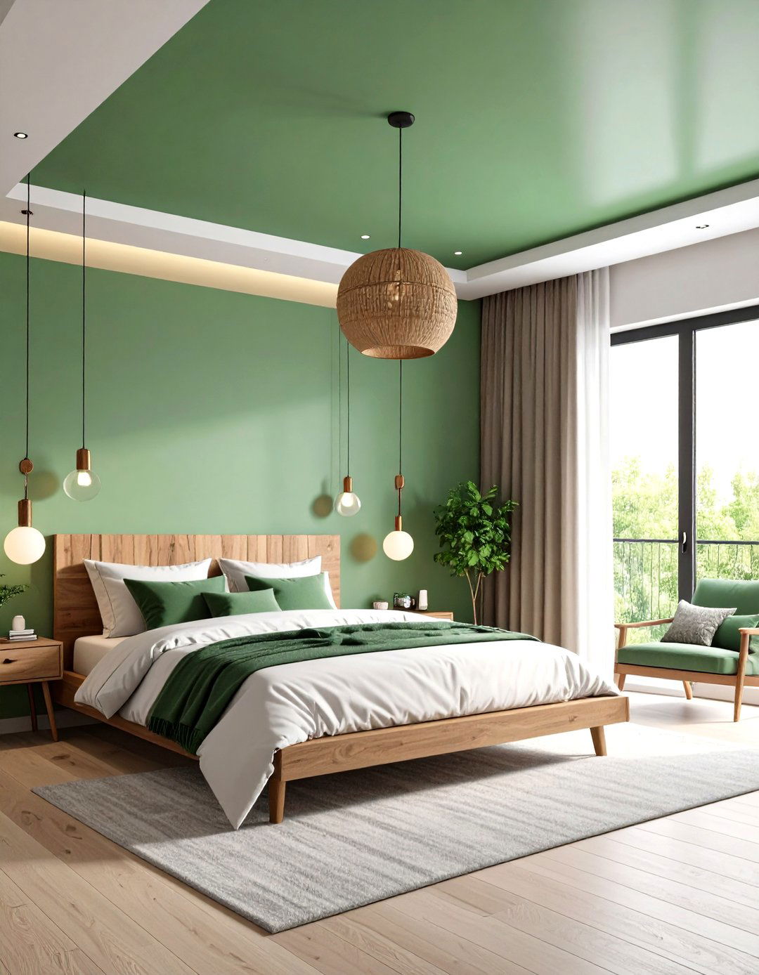 Green Ceiling Drama Design - 24 Green Bedroom Ideas