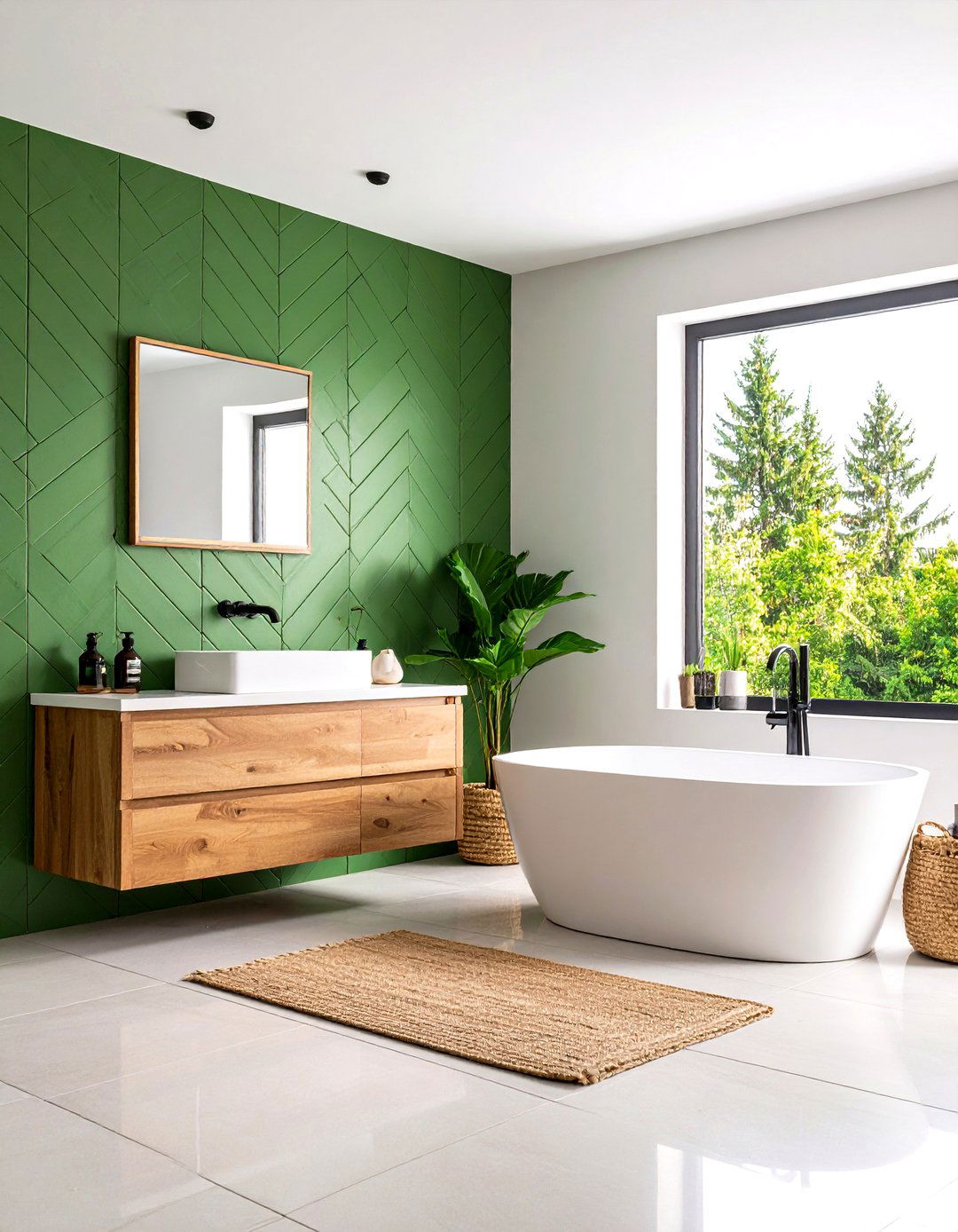 Green Chevron Pattern Bathroom Wall Tiles - 24 Green Bathroom Tile Ideas