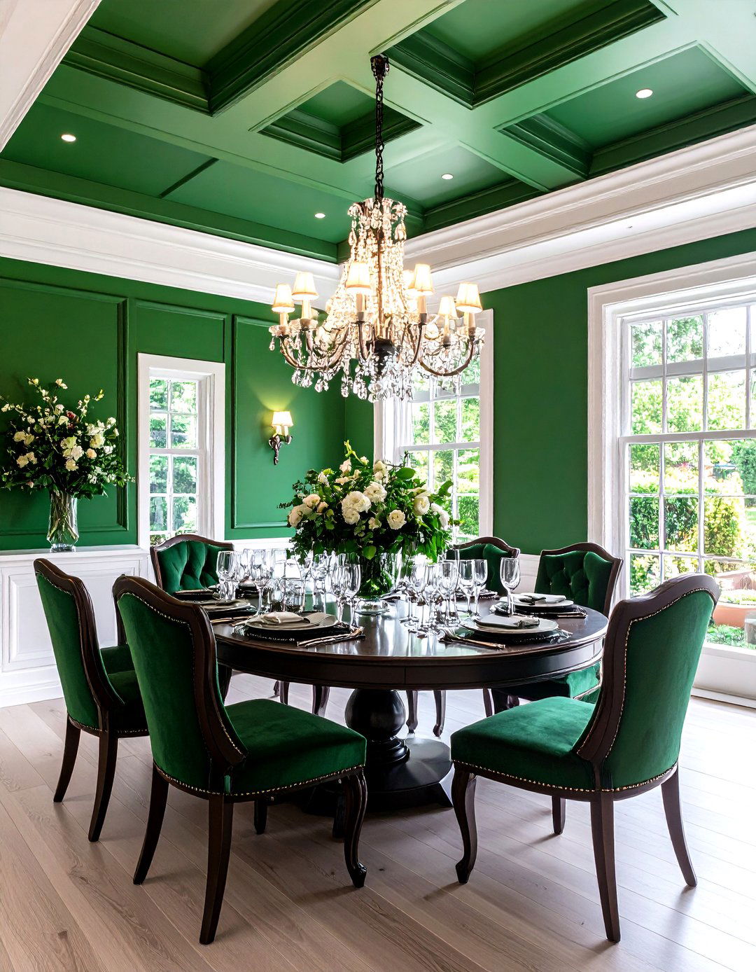 Green Coffered Ceiling Treatment - 24 Green Ceiling Ideas