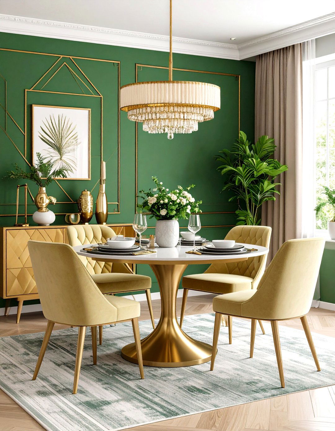 Green Dining Room with Contemporary Geometric Patterns - 24 Green Dining Room Ideas