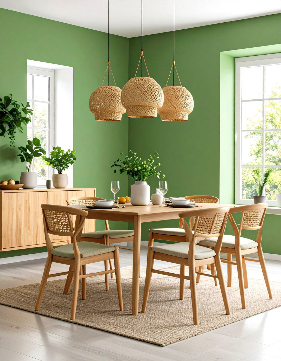 Green Dining Room with Minimalist Zen Aesthetics - 24 Green Dining Room Ideas