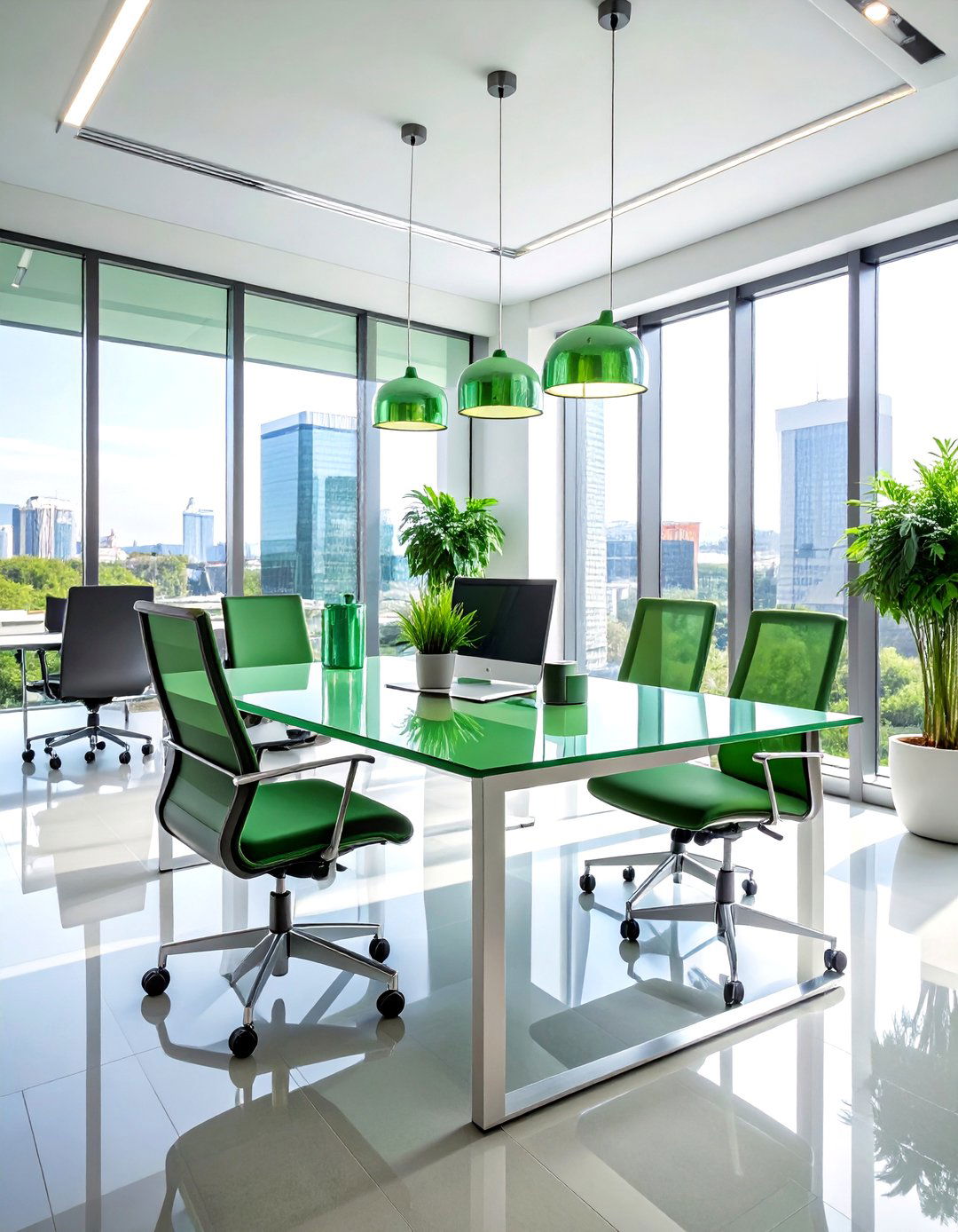Green Glass Accent Office - 24 Dark Green Office Ideas and Inspiration