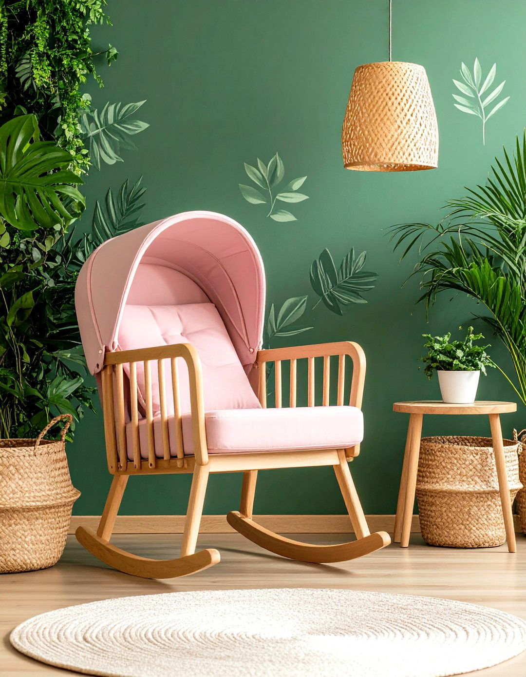 Green Grasscloth Wallpaper with Pink Accents - 24 Pink and Green Nursery Ideas