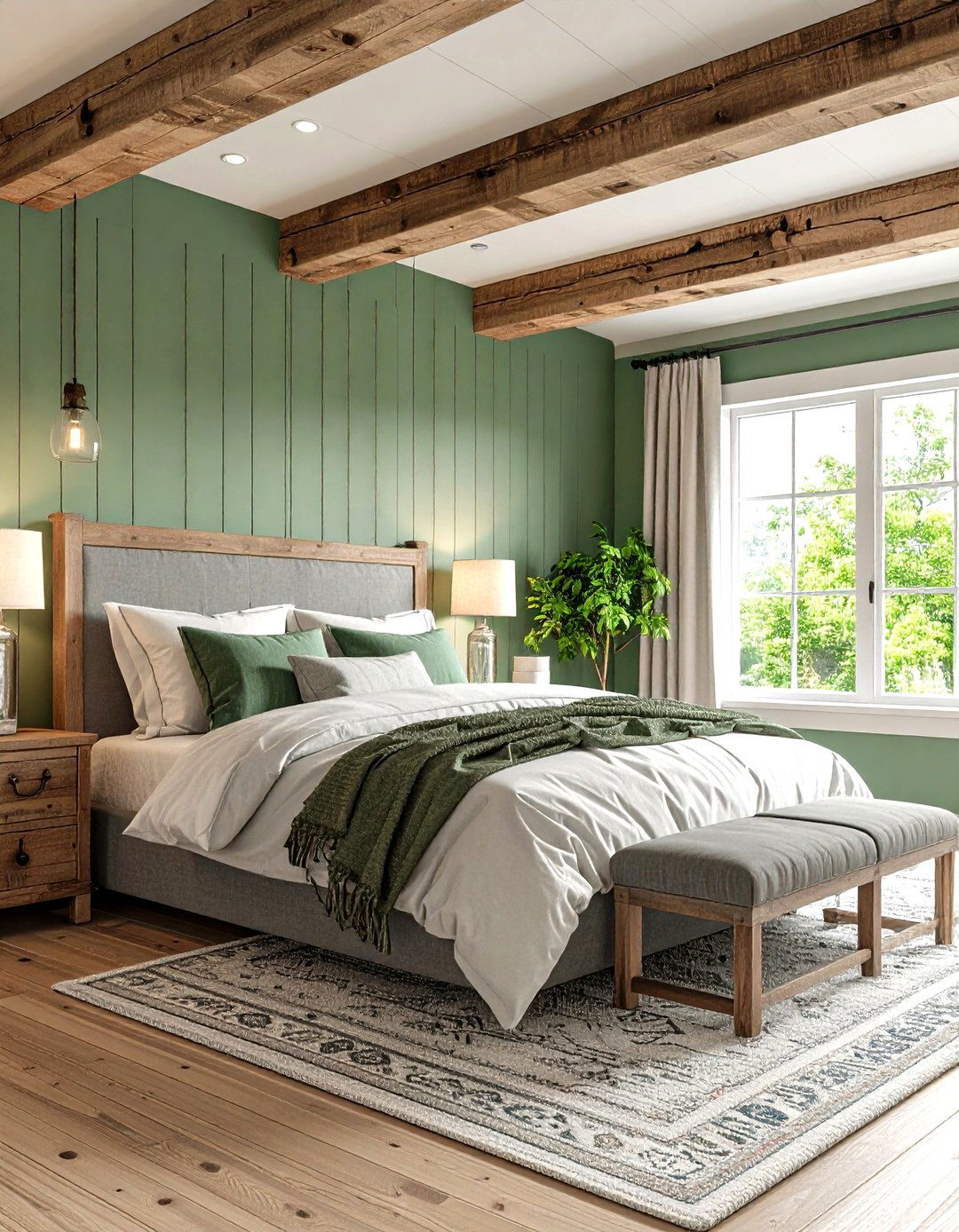 Green Grey Farmhouse Bedroom - 24 Green and Grey Bedroom Ideas