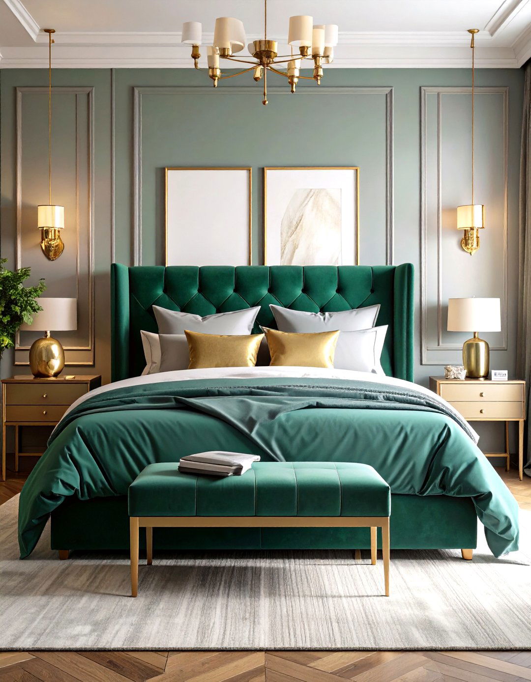 Green Grey Luxe Bedroom - 24 Green and Grey Bedroom Ideas