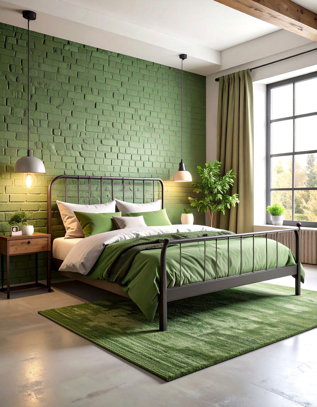 Green Industrial Style Fusion - 24 Green Bedroom Ideas