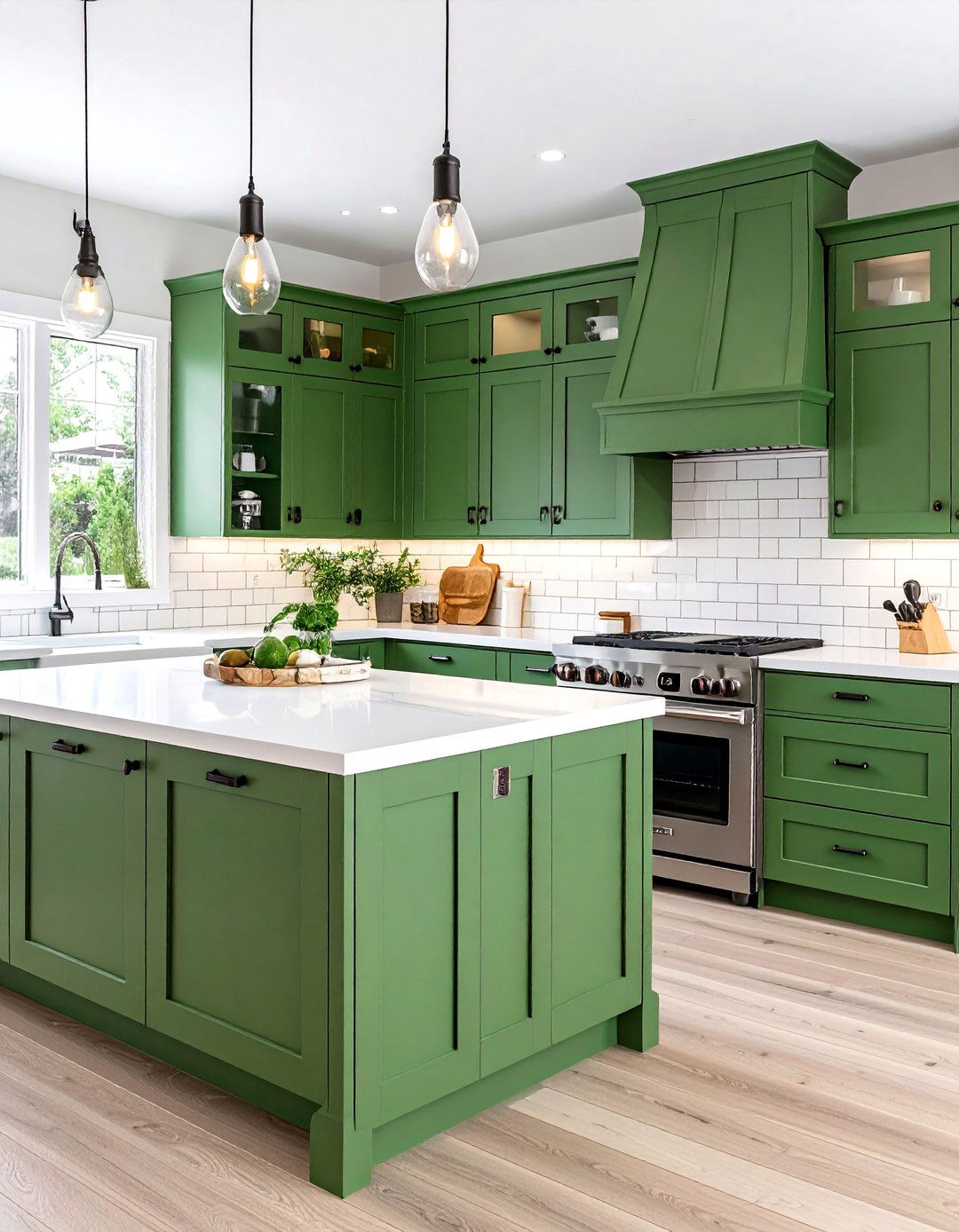 Green Kitchen Cabinets with Black Subway Tile Backsplash - 24 Black and Green Kitchen Ideas