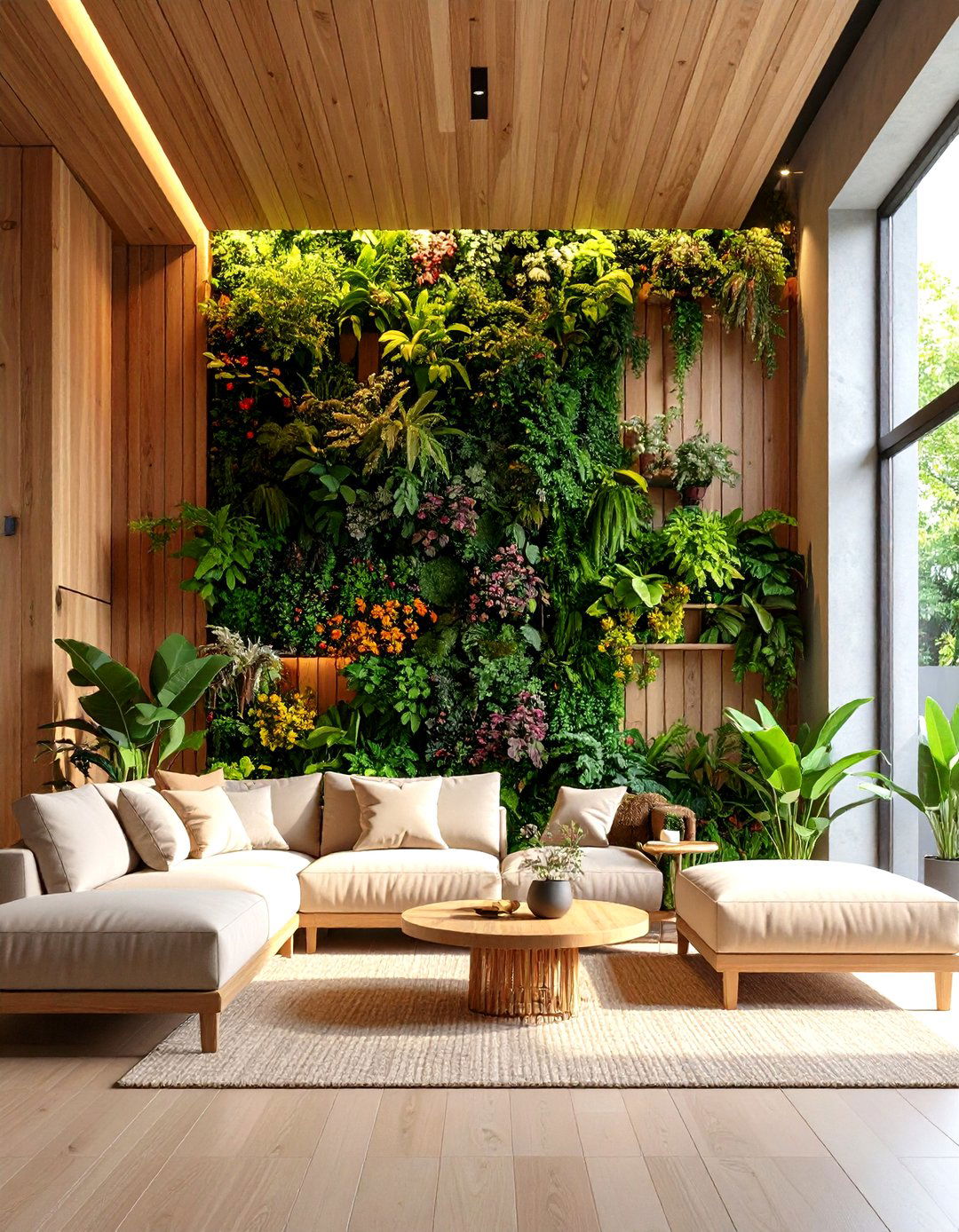 Green Living Room with Plant Wall - 24 Natural Living Room Ideas