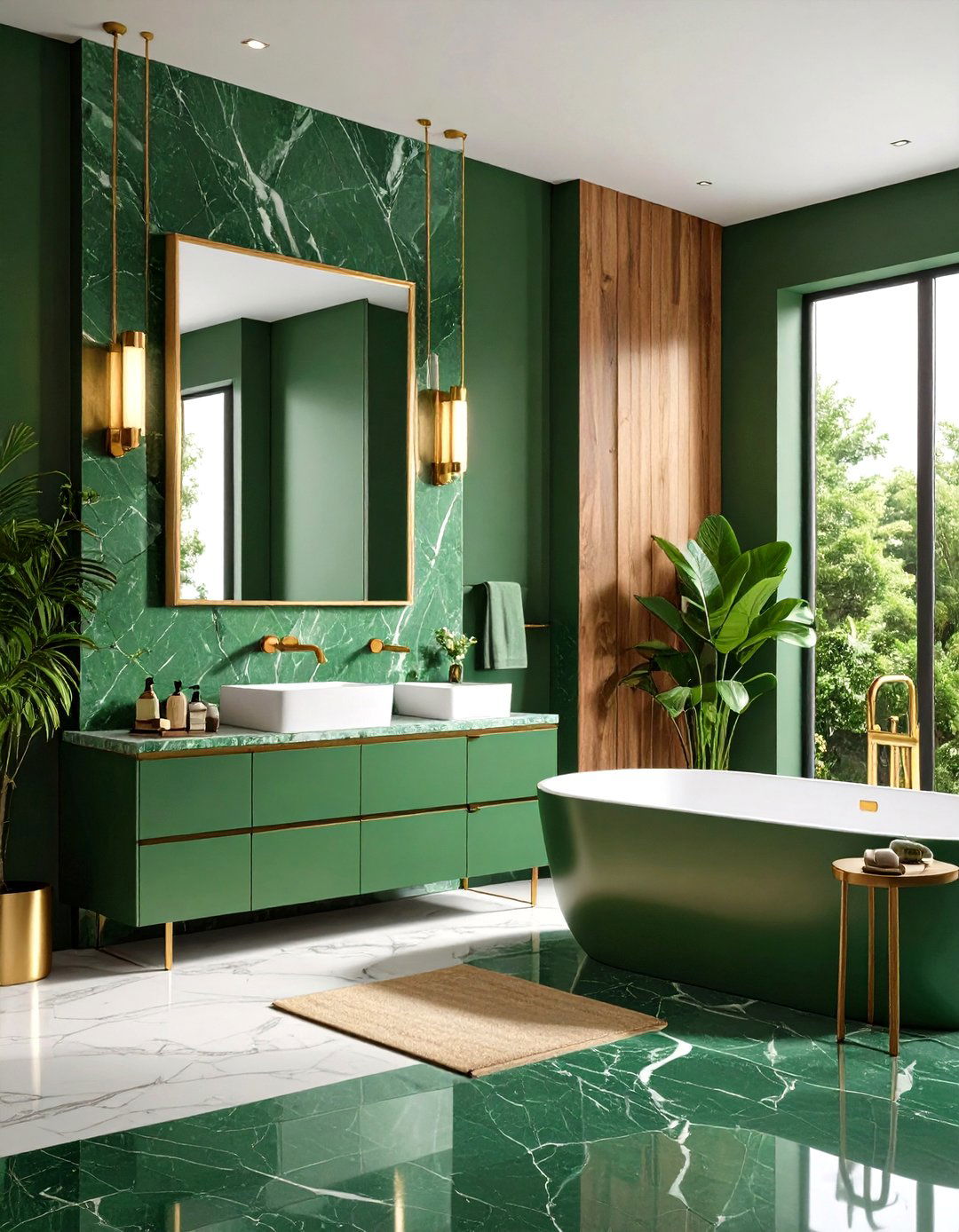 Green Marble Bathroom Nature Integration - 24 Marble Bathroom Ideas