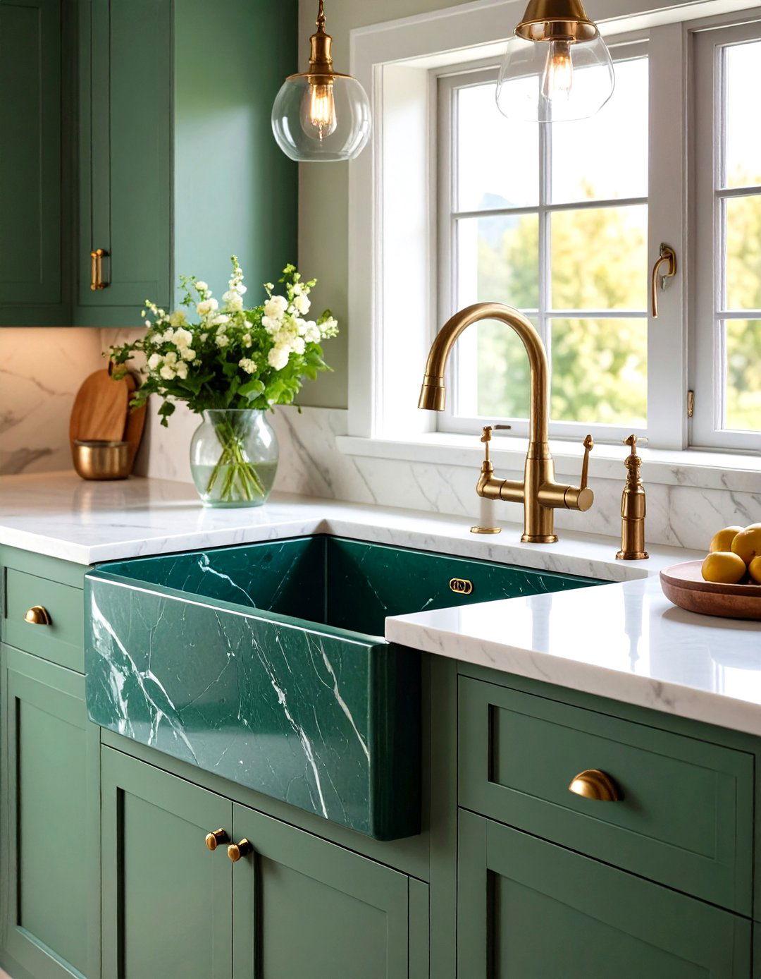 Green Marble Farmhouse Sink Surround - 24 Green Marble Countertop Design Ideas