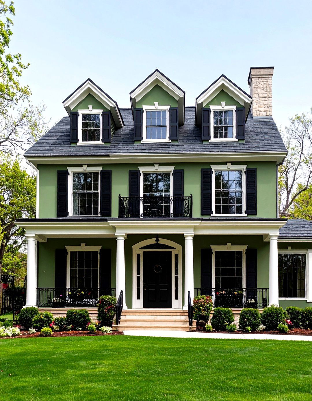 Green Mediterranean with Black Iron Accents - 24 Green House Exterior With Black Trim
