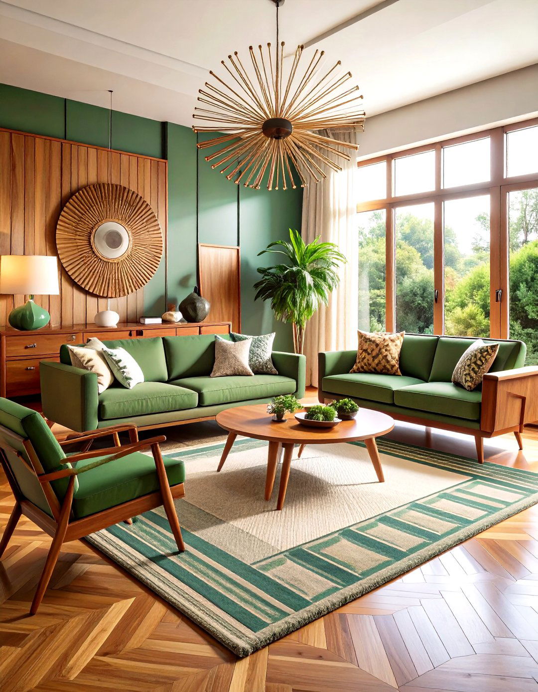 Green Mid Century Modern Living Room - 24 Green Living Room Ideas