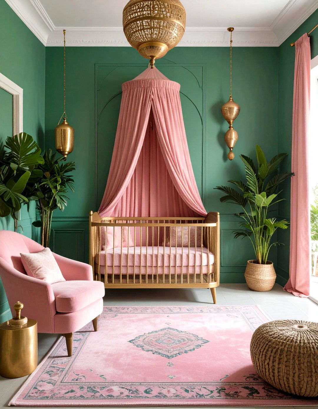 Green Moroccan Tiles with Pink Textiles - 24 Pink and Green Nursery Ideas