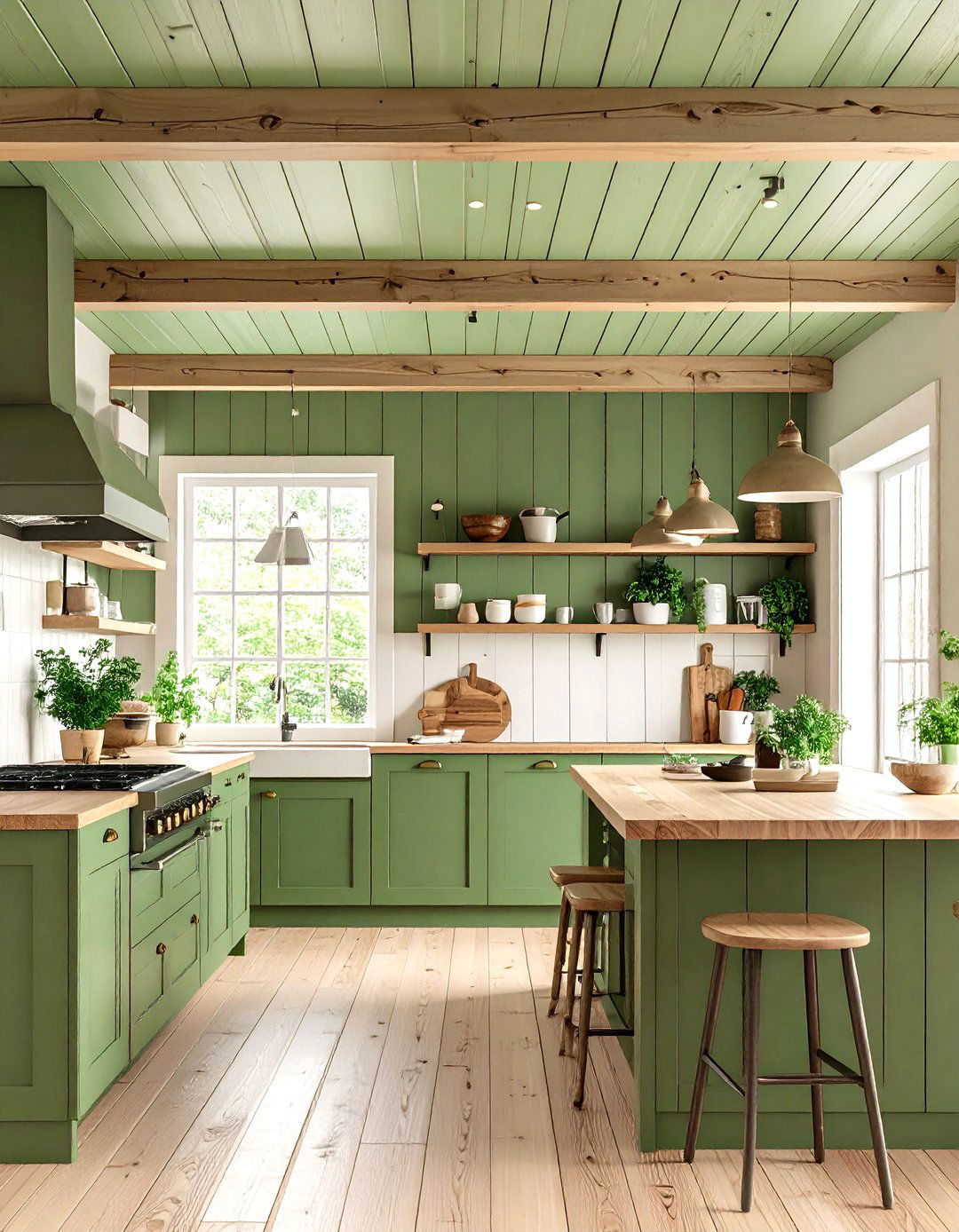 Green Plank Ceiling Installation - 24 Green Ceiling Ideas