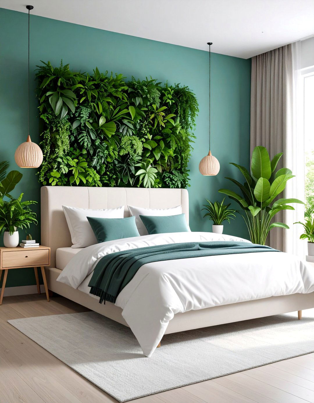 Green Plant Wall White Bedroom - 24 Green and White Bedroom Ideas