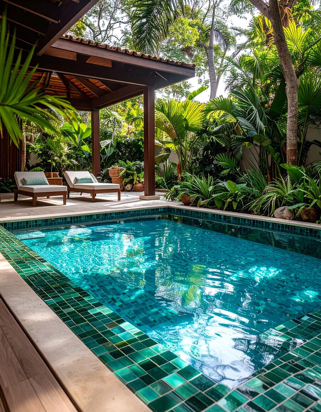 Green Pool Waterline Tiles for Natural Harmony - 24 Waterline Pool Tile Ideas
