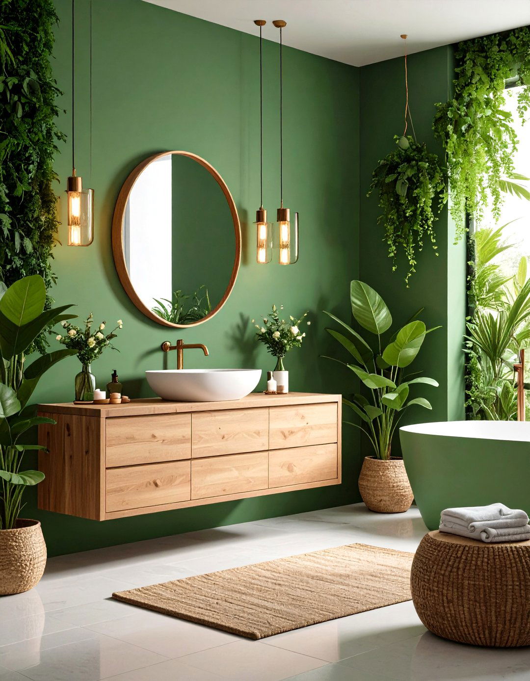 Green Powder Room with Natural Elements - 24 Green Powder Room Ideas