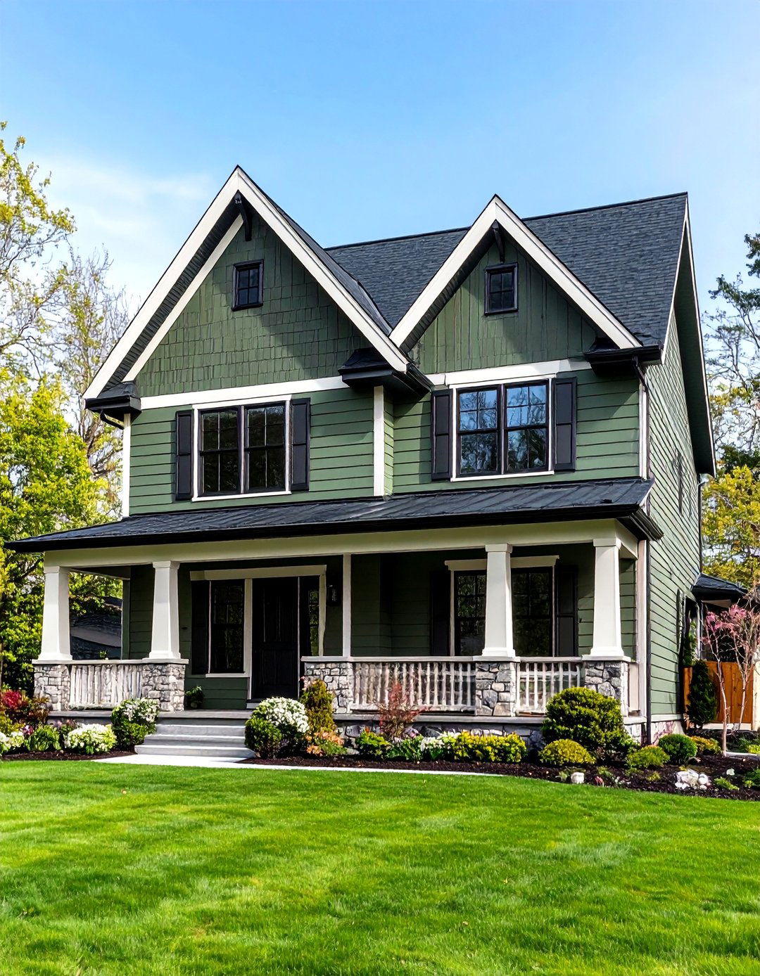 Green Split Level with Black Trim Definition - 24 Green House Exterior With Black Trim