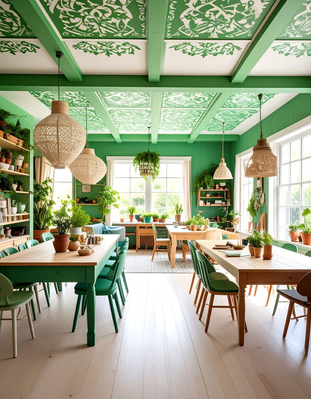 Green Stenciled Ceiling Pattern - 24 Green Ceiling Ideas