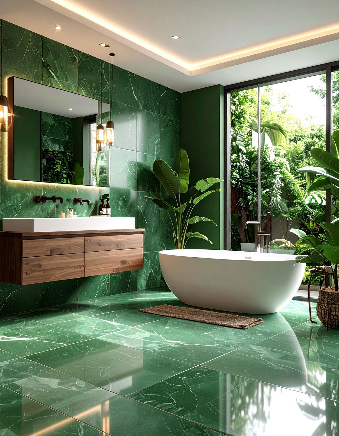 Green Stone Look Bathroom Floor Tiles - 24 Green Bathroom Tile Ideas