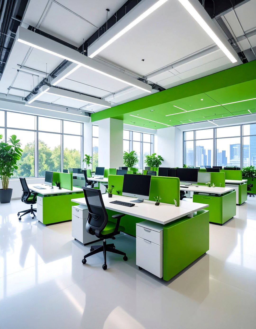 Green Tech Integrated Smart Office - 24 Dark Green Office Ideas and Inspiration