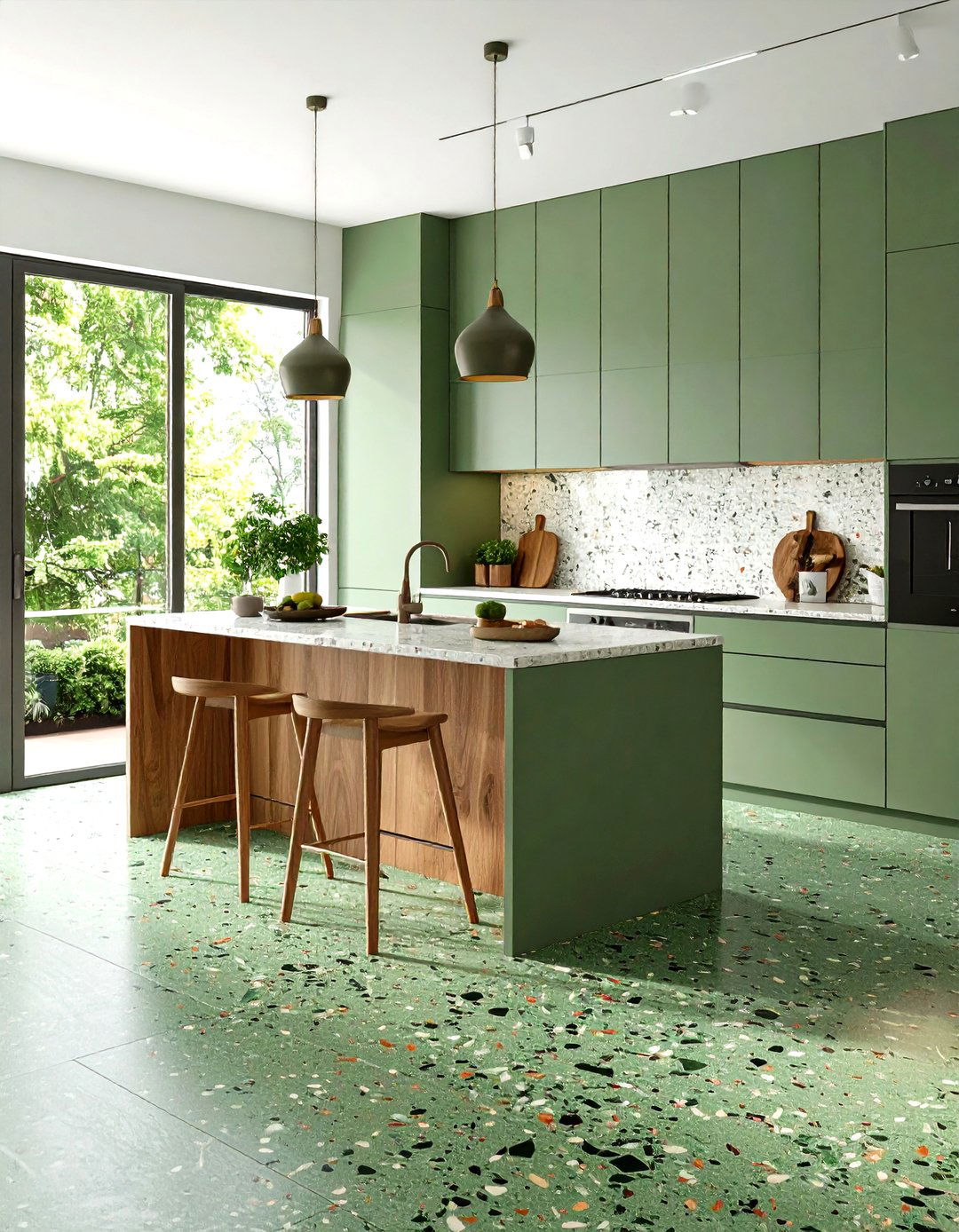 Green Terrazzo Natural Kitchen Style - 24 Terrazzo Kitchen Floor Ideas