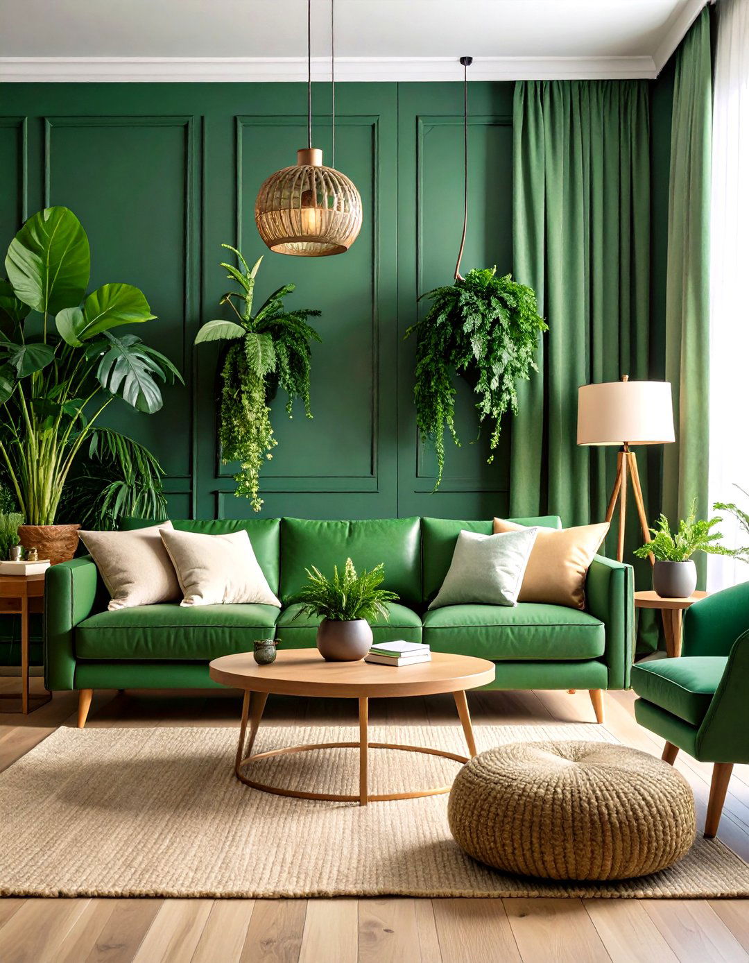 Green Textural Layering Living Room - 24 Green Living Room Ideas