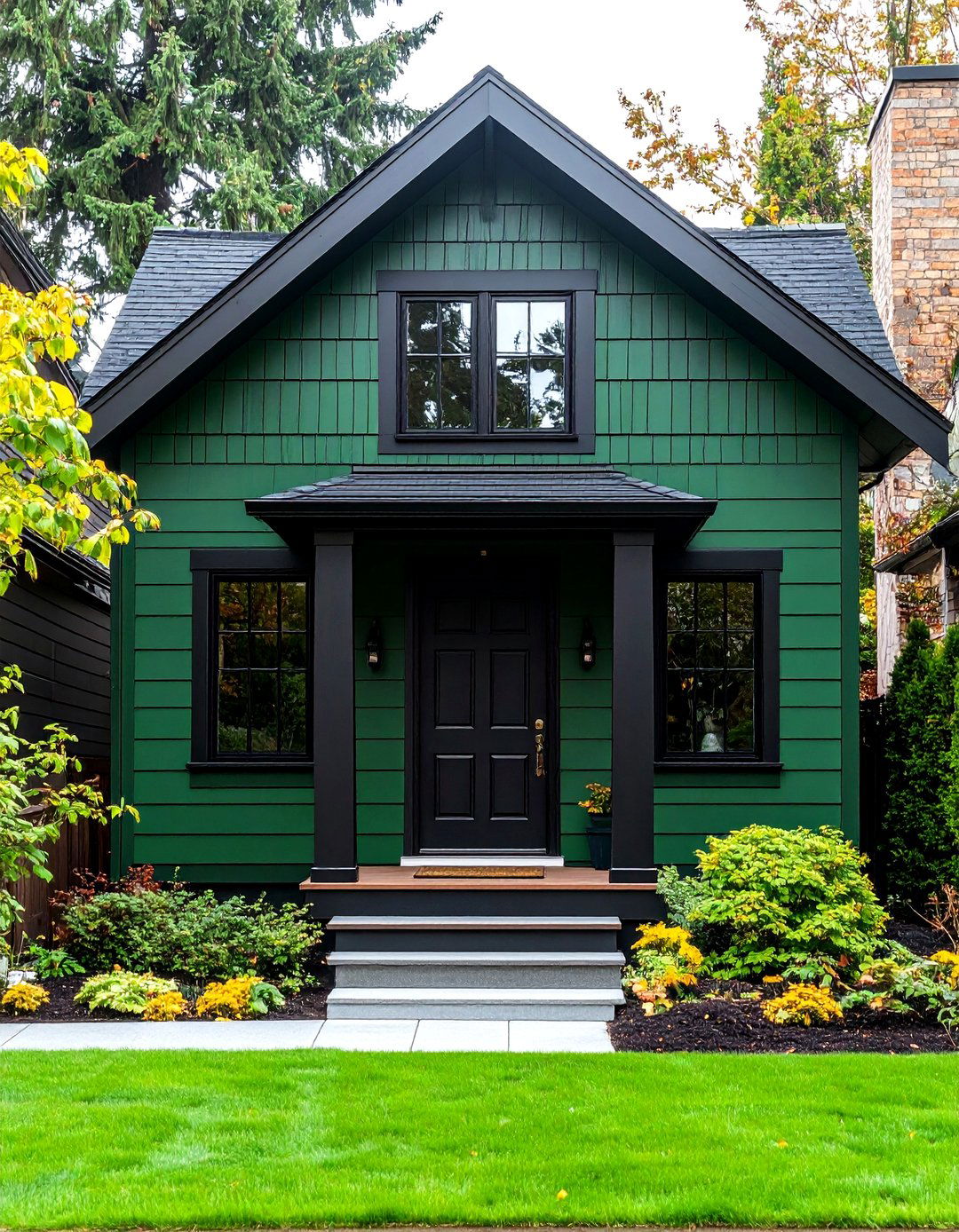 Green Townhouse with Black Urban Details - 24 Green House Exterior With Black Trim