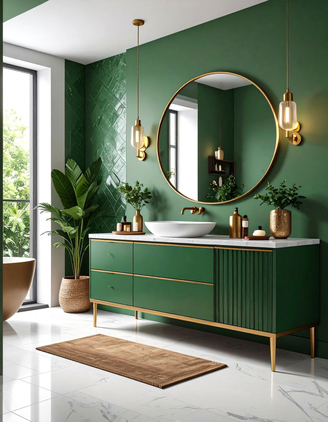 Green Vanity with Brass and Wood Mixed Materials - 24 Bathroom With Green Vanity