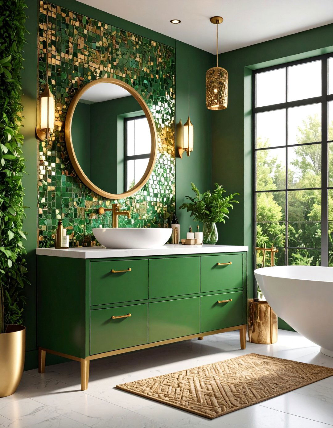 Green Vanity with Mosaic Tile Backsplash - 24 Bathroom With Green Vanity