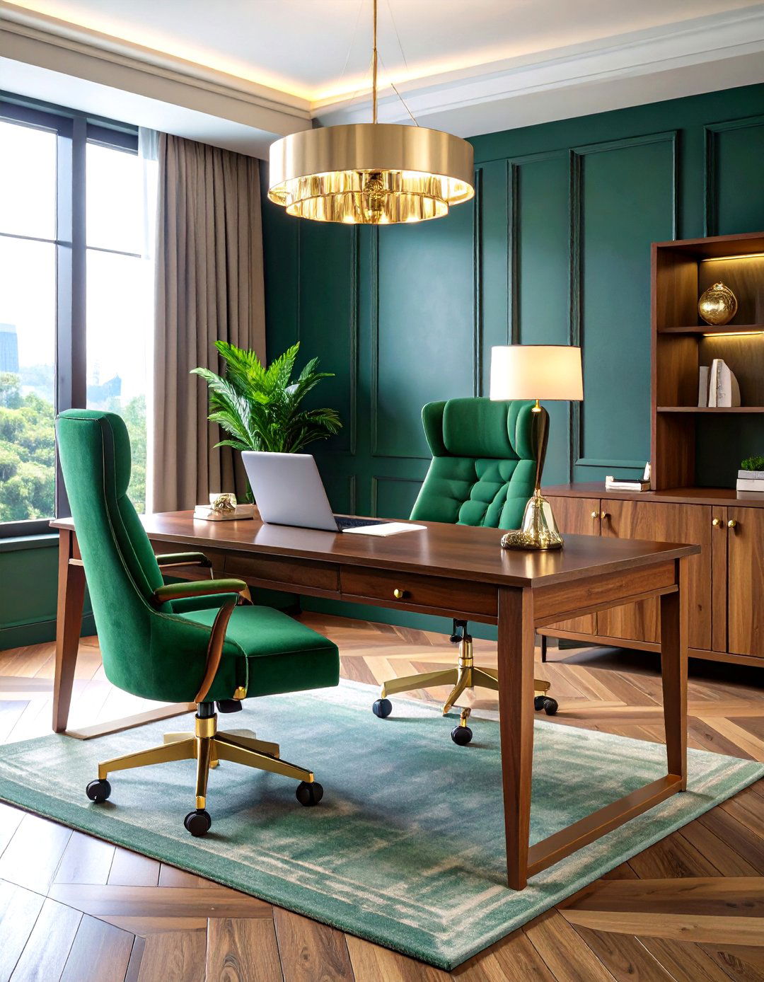 Green Velvet Upholstery Office - 24 Dark Green Office Ideas and Inspiration