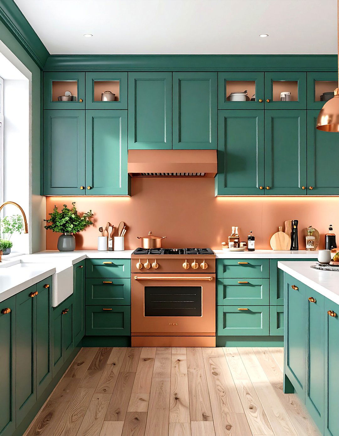 Green Wainscoting with Copper Backsplash