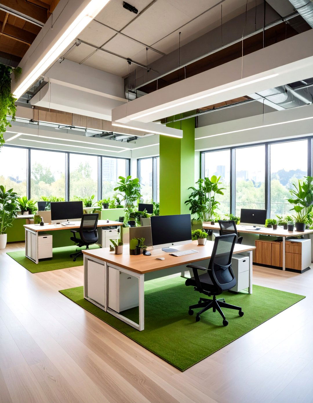 Green Wellness Focused Office - 24 Dark Green Office Ideas and Inspiration