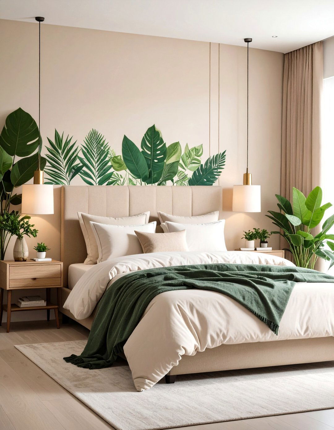 Green and Beige Floral Wallpaper - 24 Green and Beige Bedroom Ideas