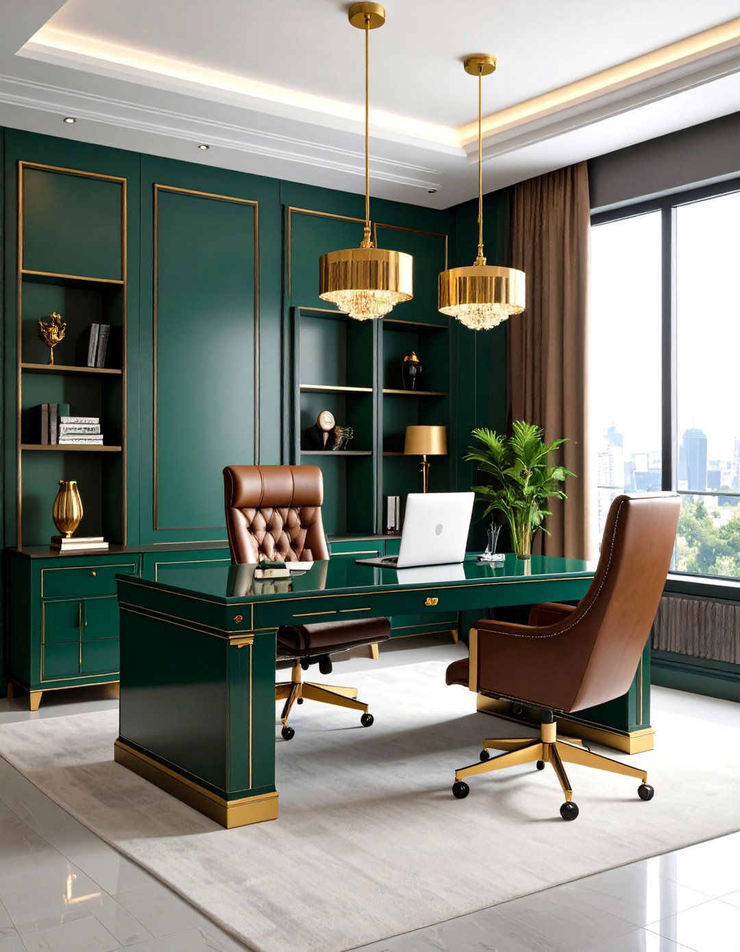 Green and Gold Executive Office - 24 Dark Green Office Ideas and Inspiration