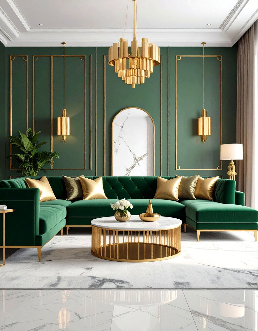 Green and Gold Glam Living Room - 24 Green Living Room Ideas