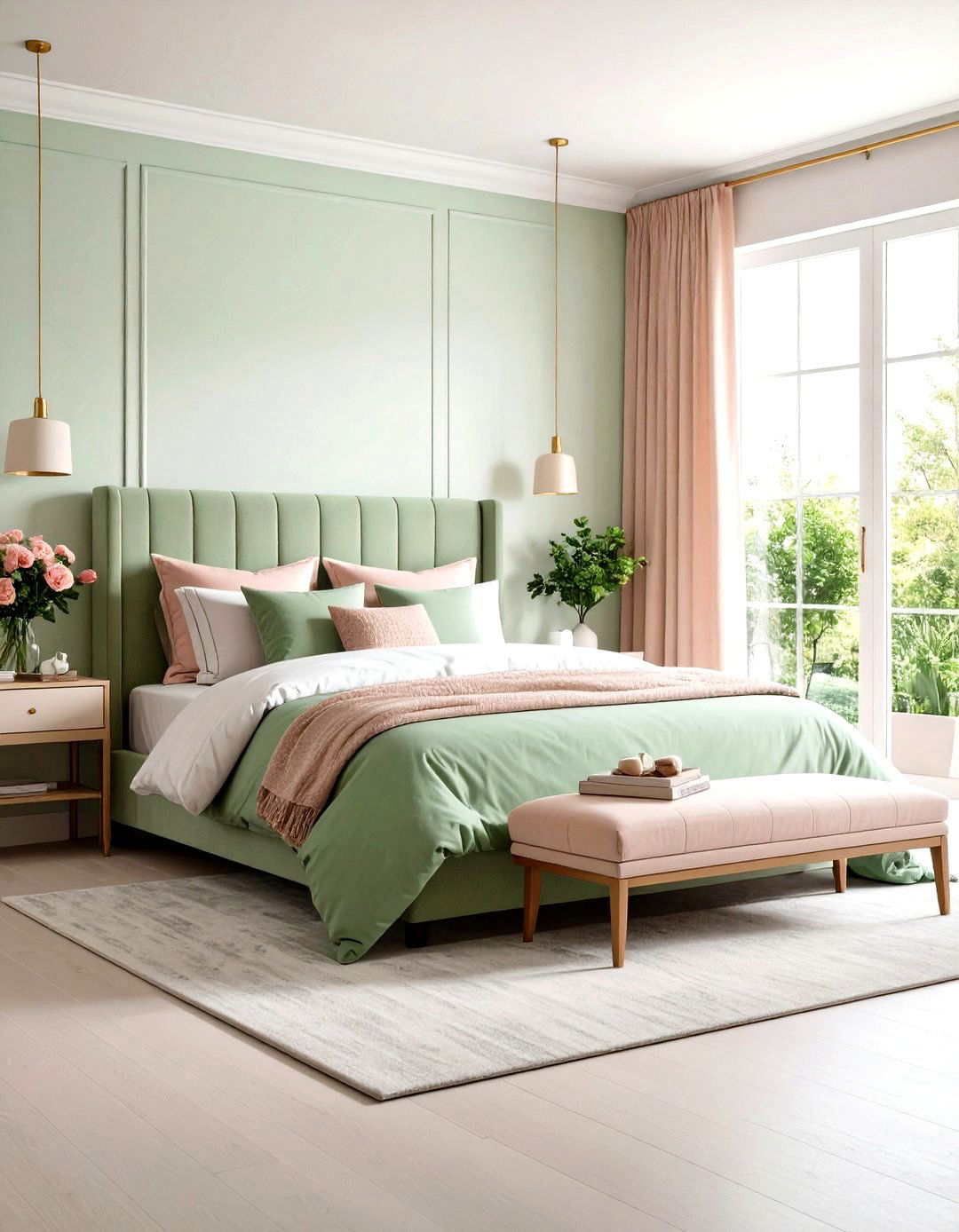 Green and Pink Balance - 24 Green Bedroom Ideas