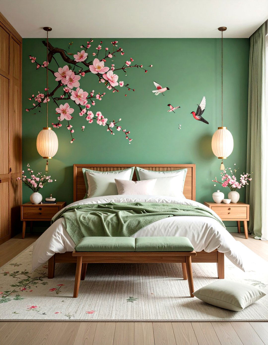 Green and Pink Chinoiserie Wallpaper Design - 24 Pink and Green Bedroom Ideas
