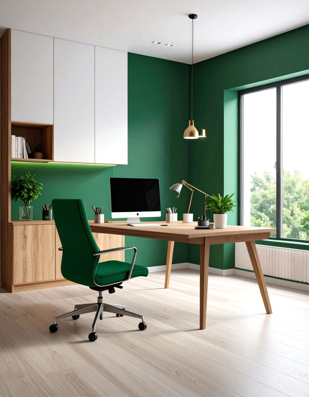 Green and White Contrast Office - 24 Dark Green Office Ideas and Inspiration